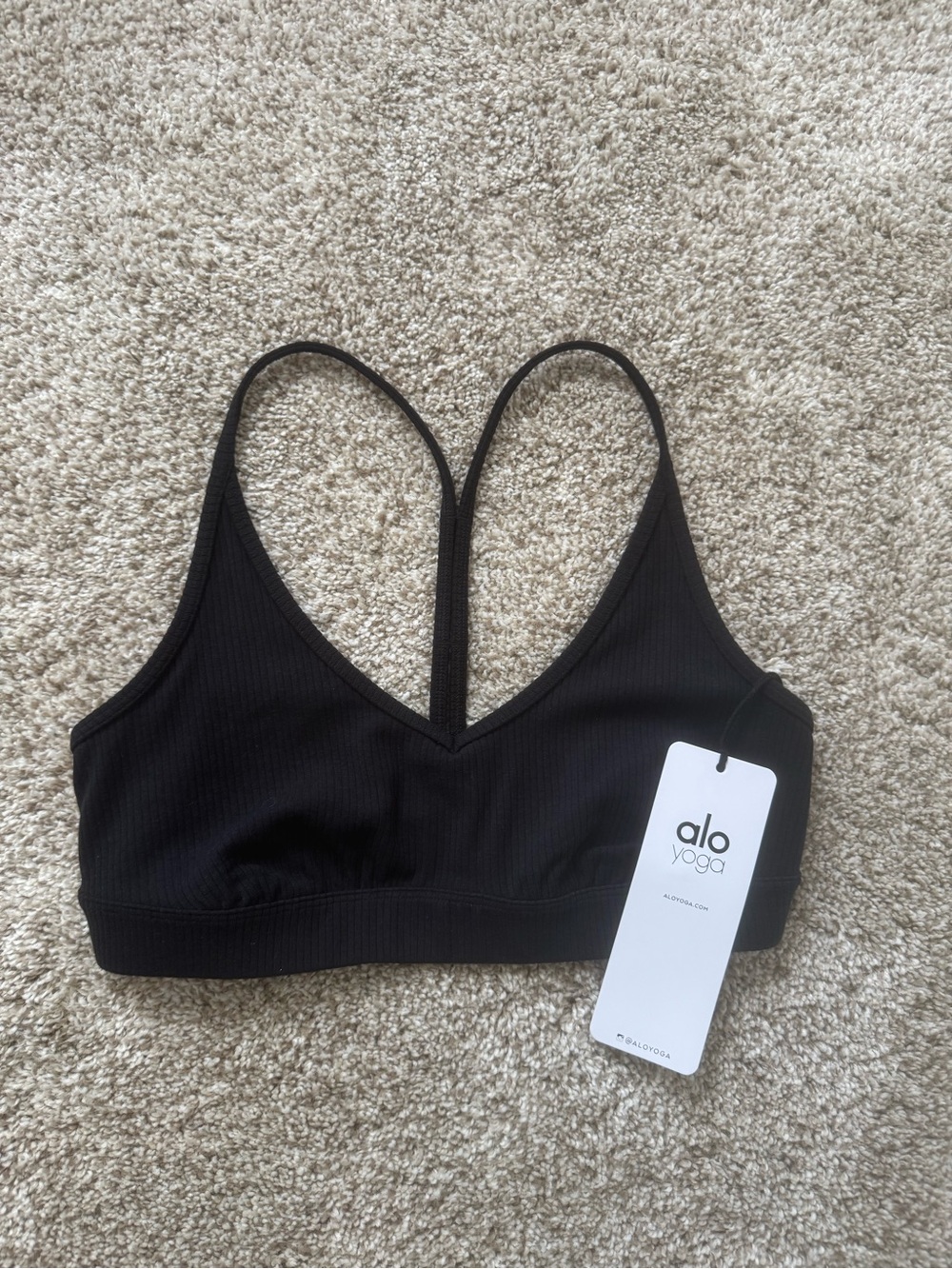 ALO Yoga Black Ribbed Blissful V-Back Bra